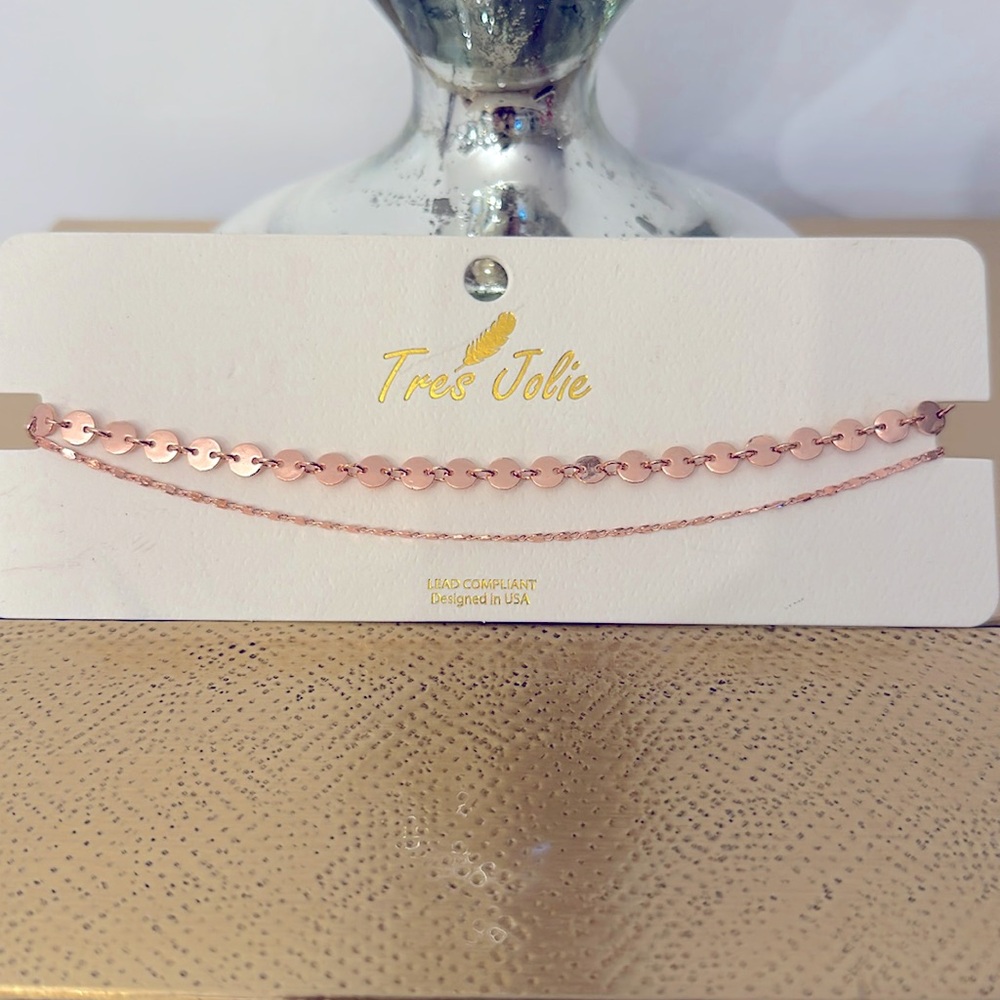 NWT Double Strand Rose Gold Choker Necklace